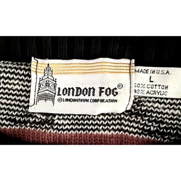 London Fog Men's Vintage 80's Geometric Sweater L Black/Gray/Red Grandpacore GUC - Picture 5 of 6